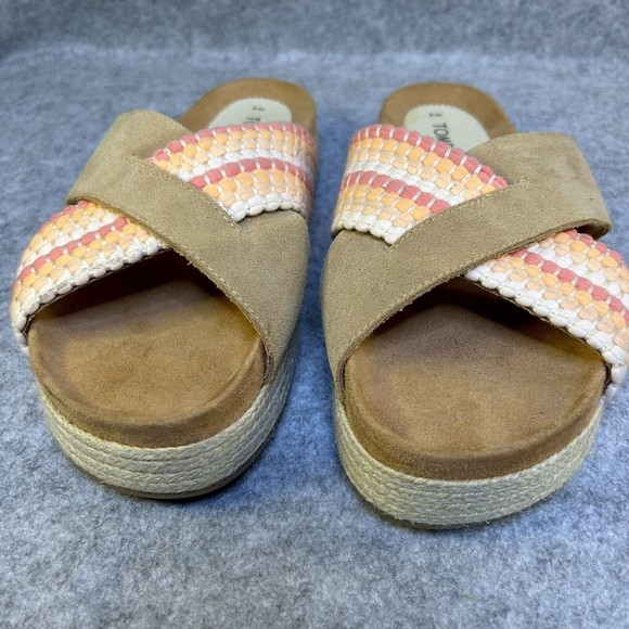 TOMS - Women’s Paloma Sandals Crossed Straps Slip-On Tan Suede Pink Slides Sz 9 - Picture 2 of 9